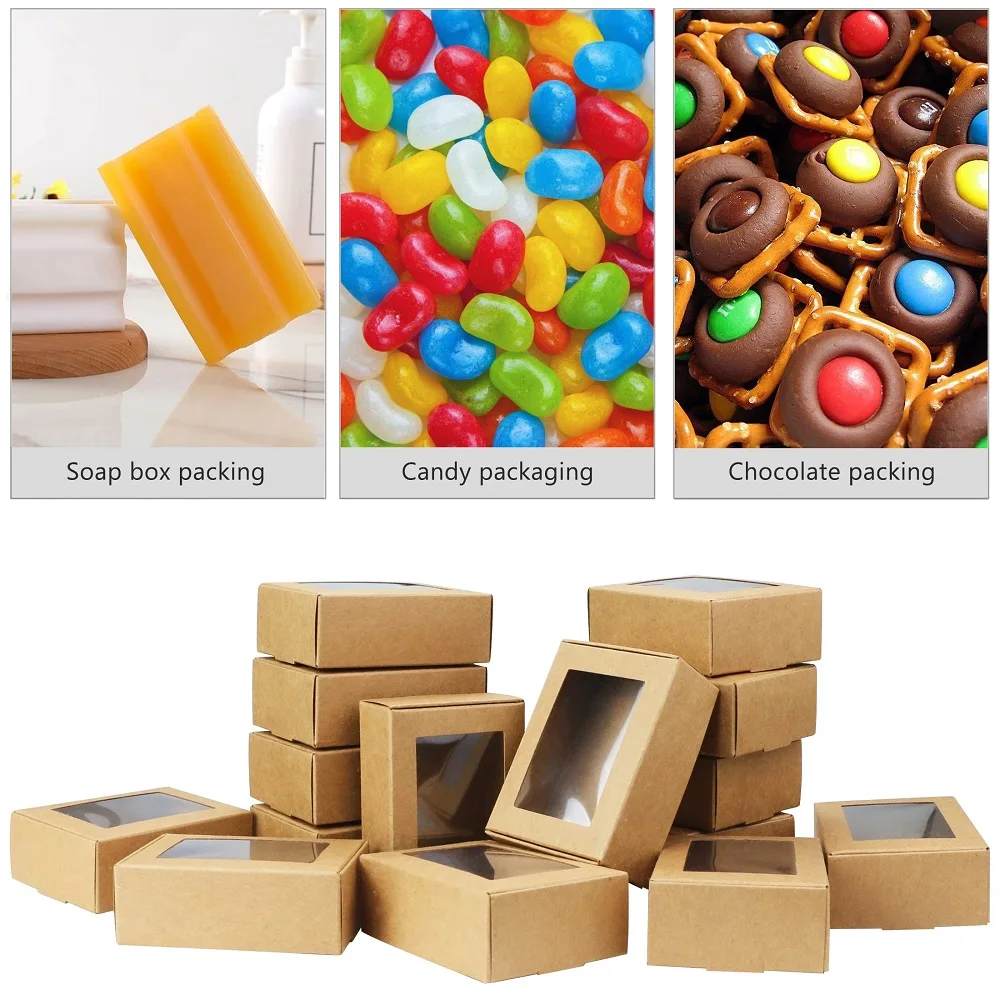 Yexiya 60 Pcs Homemade Soap Boxes With Window | 3.55 X 2.4 X 1.2 Inch Kraft Gift Boxes For Candy, Cookies, Party Favors