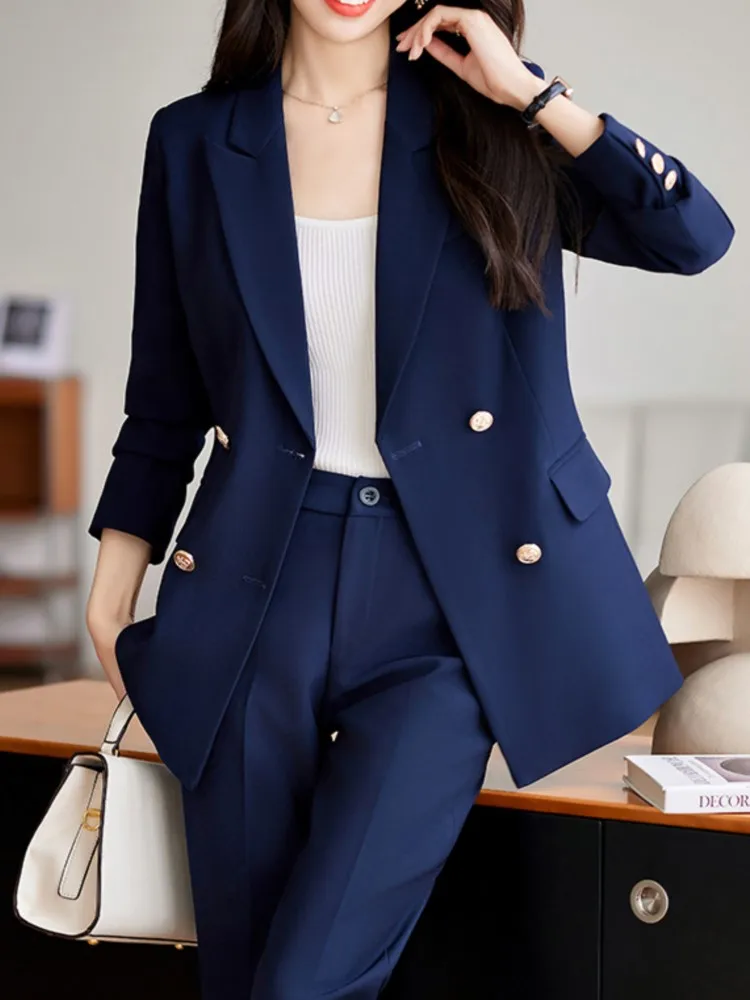 Autumn Women Fashion Solid Elegant Office Trousers Suit Vintage Slim Casual Blazer Jackets Pencil Pantsuit Female Two Pieces Set