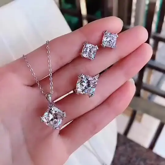 

Shining simulation fat square diamond ice cut stud earrings 88mm sterling silver jewelry platinum customized