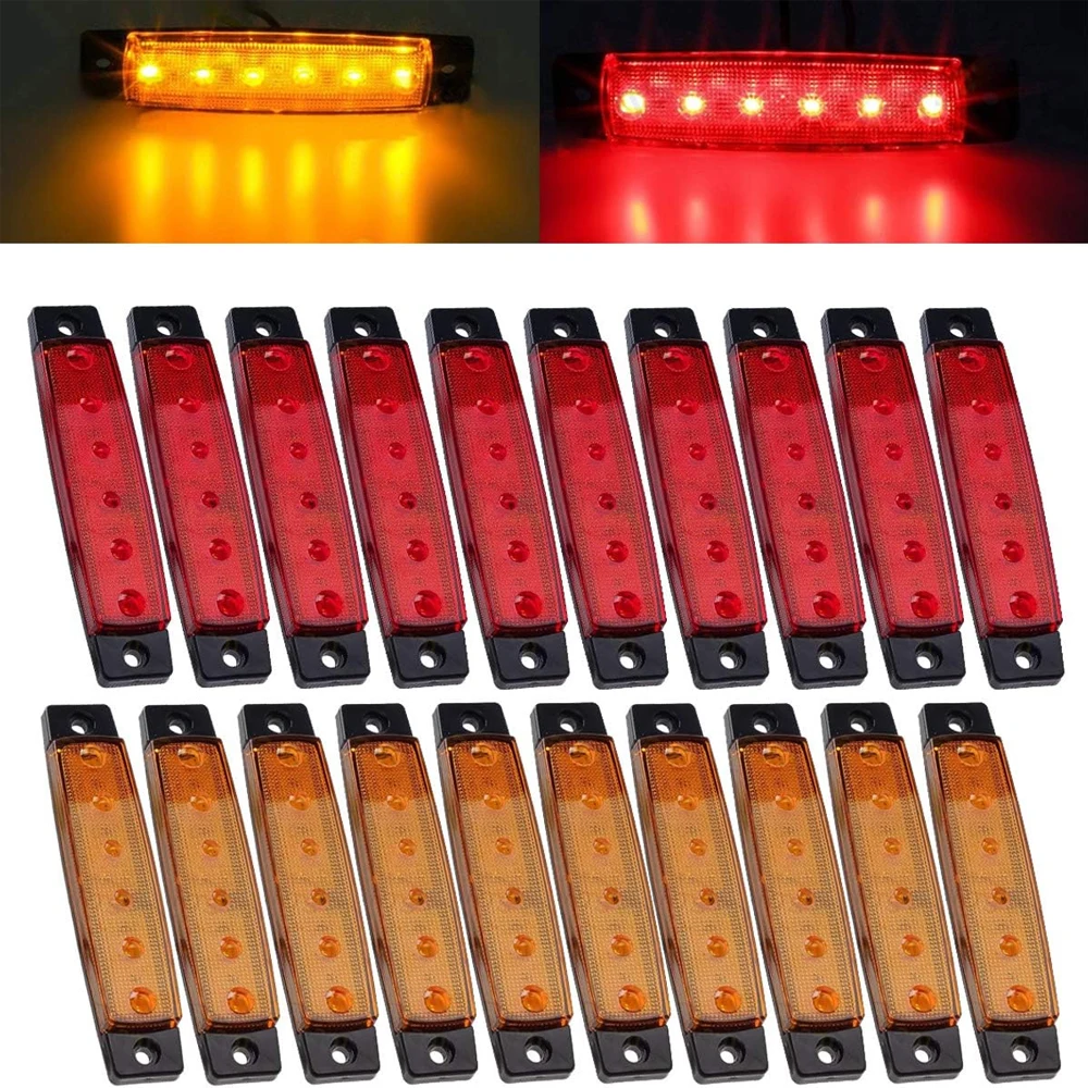 

10pcs 6 LED Truck Side Light Lorry Trailer Marker lights Indicator Warning lamp Waterproof Brake Turn Signal Lamps 12V 24V Amber