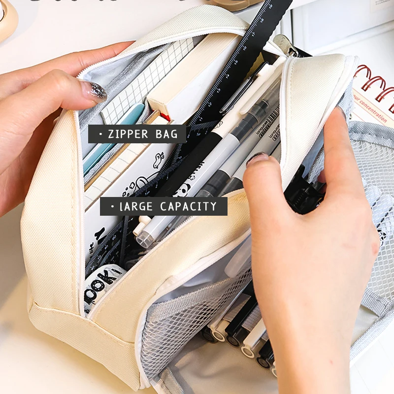 Cute Panda Family Pencil Bag Large Capacity Multilayer Zipper Pencil Case Student Pen Box Storge for School Stationery Supplies