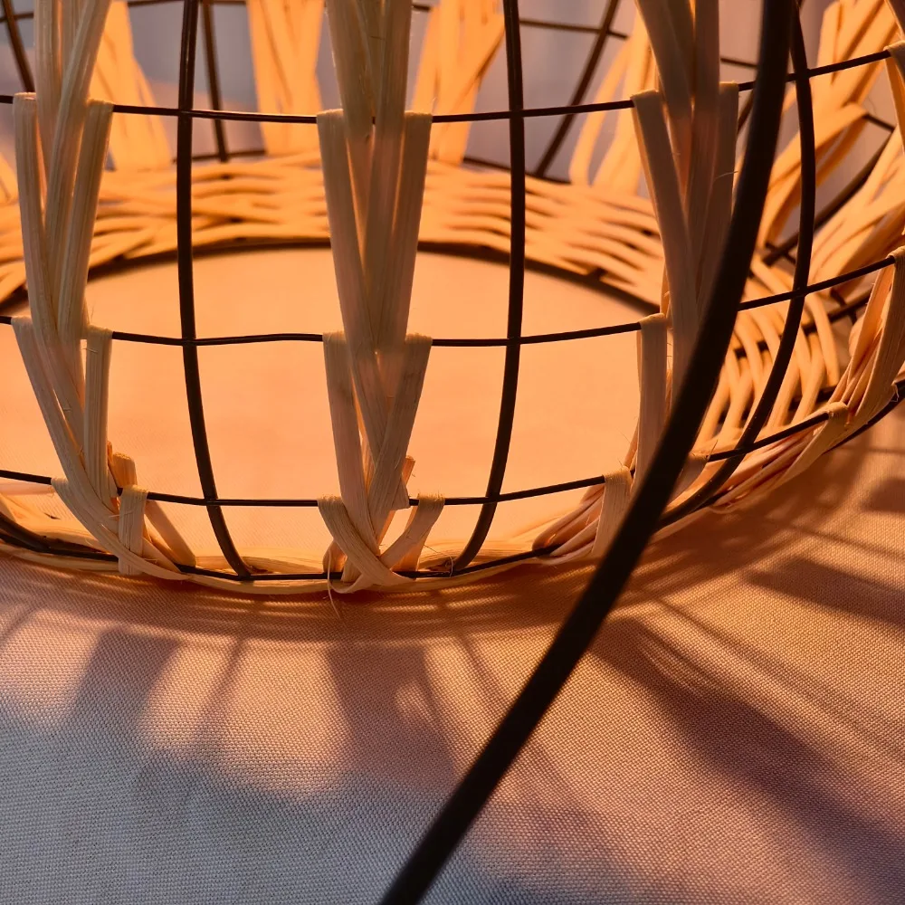 30cm Hand-woven Rattan Pendant Light Wicker Chandelier Light Dining Homestay Retro Hotel Hemp Rope Lantern Bamboo Hanging Lamp