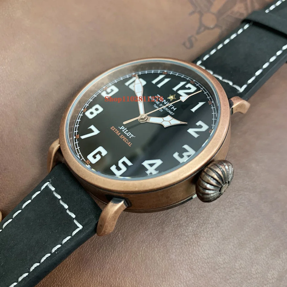 Uomo 45Mm Vintage Antico Oro Rosa Titanio Colore Nero Blu Army Green Matte Leather Watch Bracciale