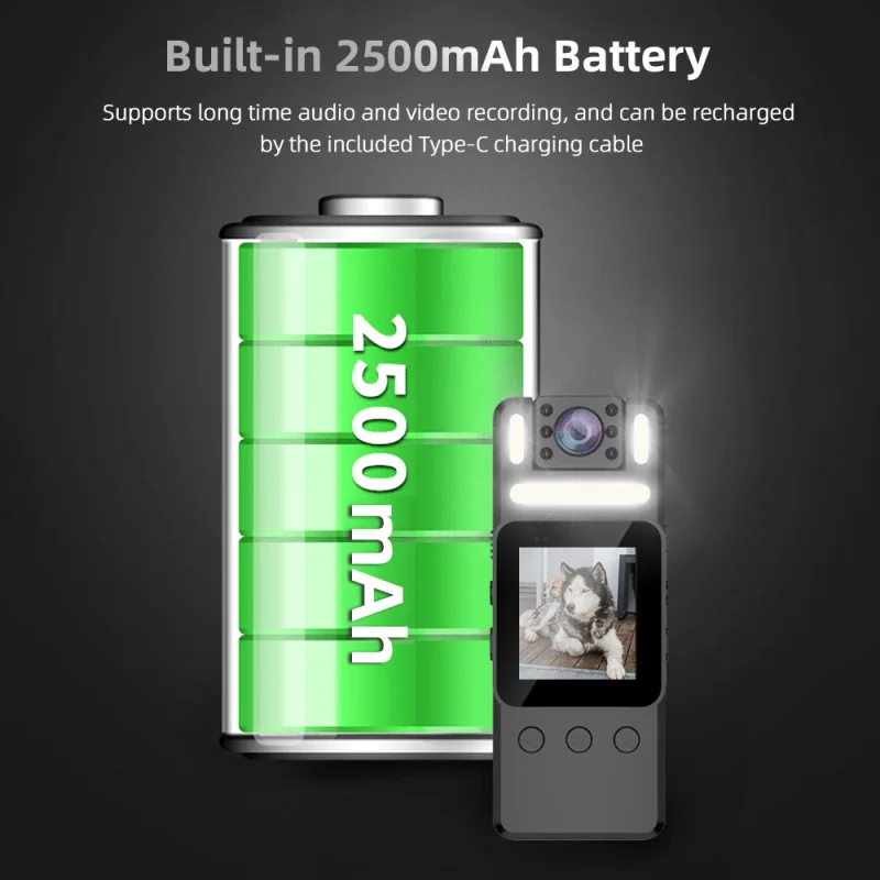 4K 바디 카메라, 오디오 비디오 녹화 포함, 웨어러블 바디 캠, 와이파이 카메라 캠코더, 180 ° 회전 렌즈, 야간 투시경 조명