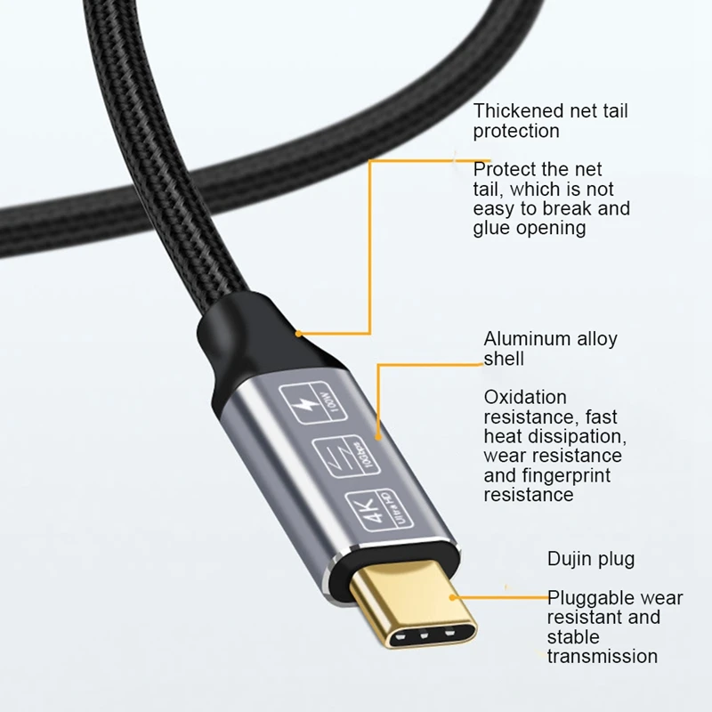 휴대폰 오디오 비디오용 고속 변속기 데이터 케이블, USB 3.1 to C 타입, HD 프로젝션, 10GB, 100W