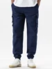 Multi Pockets Solid Color Casual Cargo Pants Mid-Rise Elastic Waistband Drawstring Shrinkable Cuffs Men Sweatpants 4