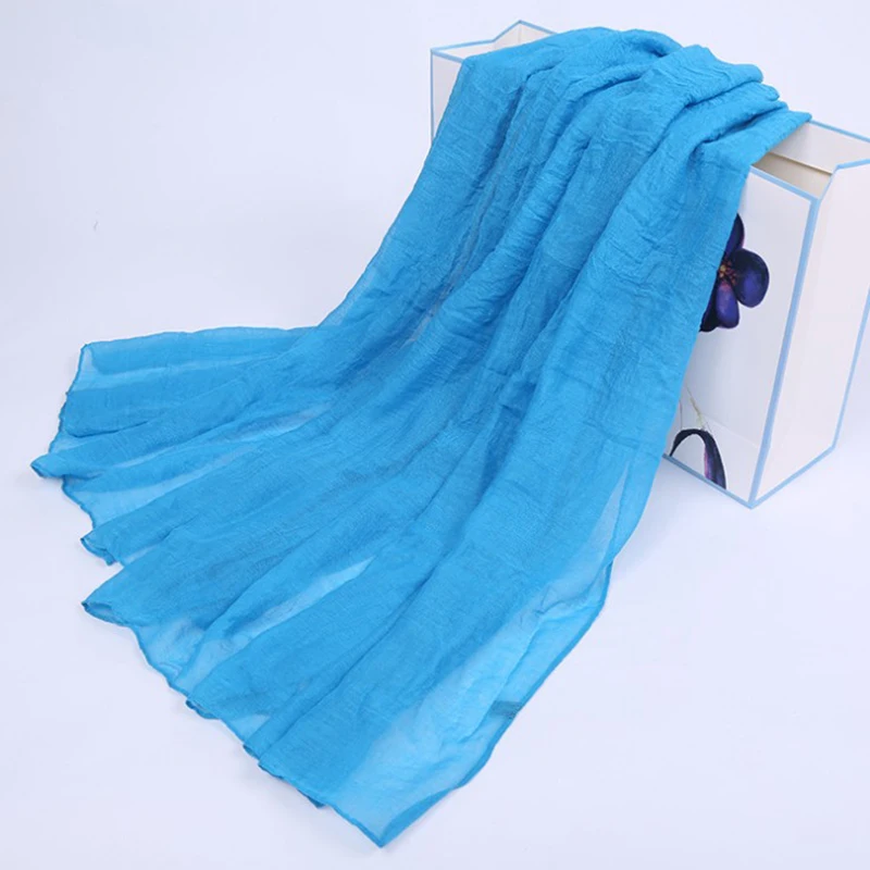 Fashion Women Soft Scarf Candy Colored Thin Sunscreen Shawls and Wraps Lady Solid Color Hijab Cotton Linen Long Head Scarves