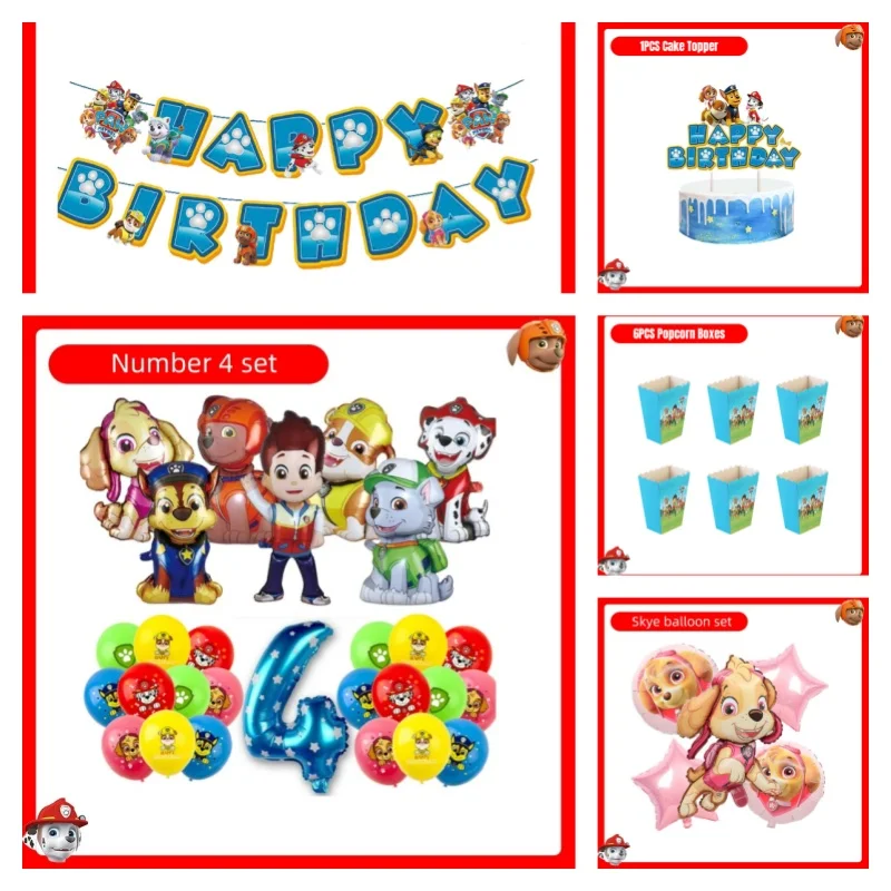 Skye Paw Patrol Birthday Theme Decoration Tableware Cup Plate Tablecloth Balloon Banner Background Paw Patrol kid Party Supplies