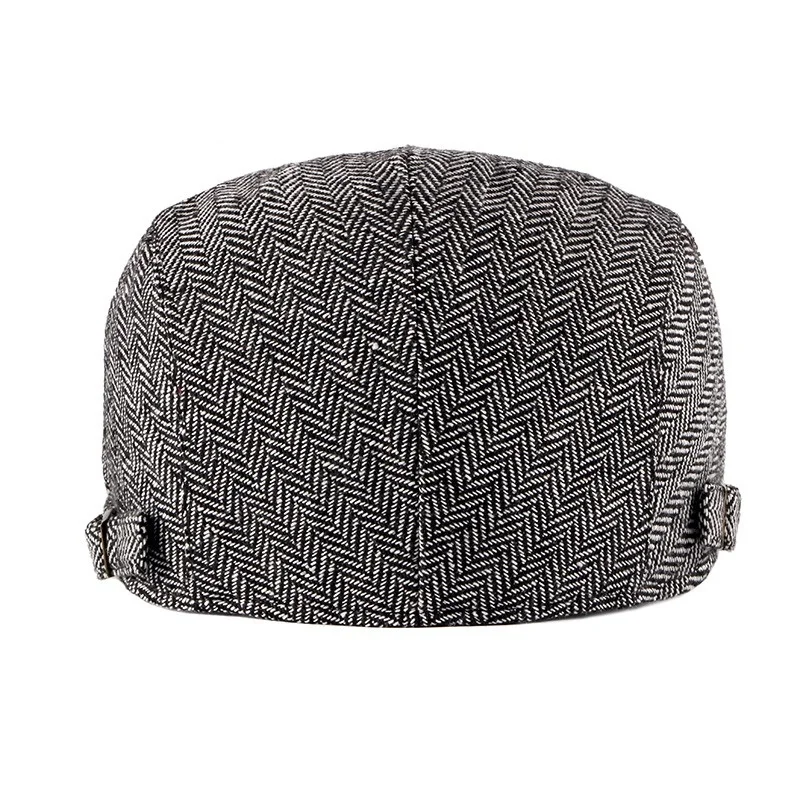 Newsboy Cap Men Winter Wool Thick Warm Vintage Herringbone Casual Stripe Berets Gatsby Flat Hat Peaked Cap old style Adjustable