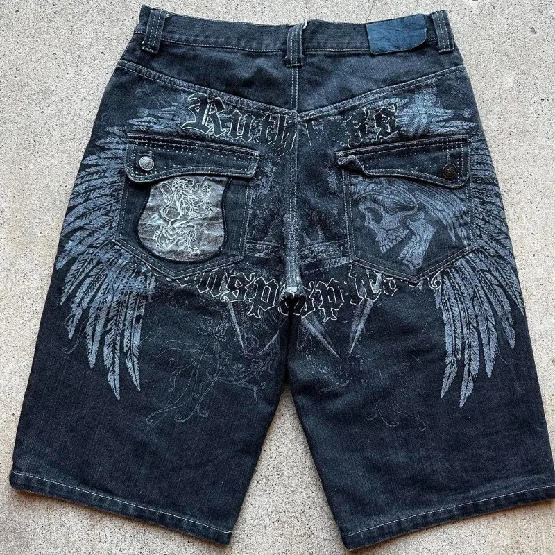 Summer Oversized Print Casual Denim Shorts Men Y2K Harajuku Vintage Hip Hop Casual Joker Couple Pants