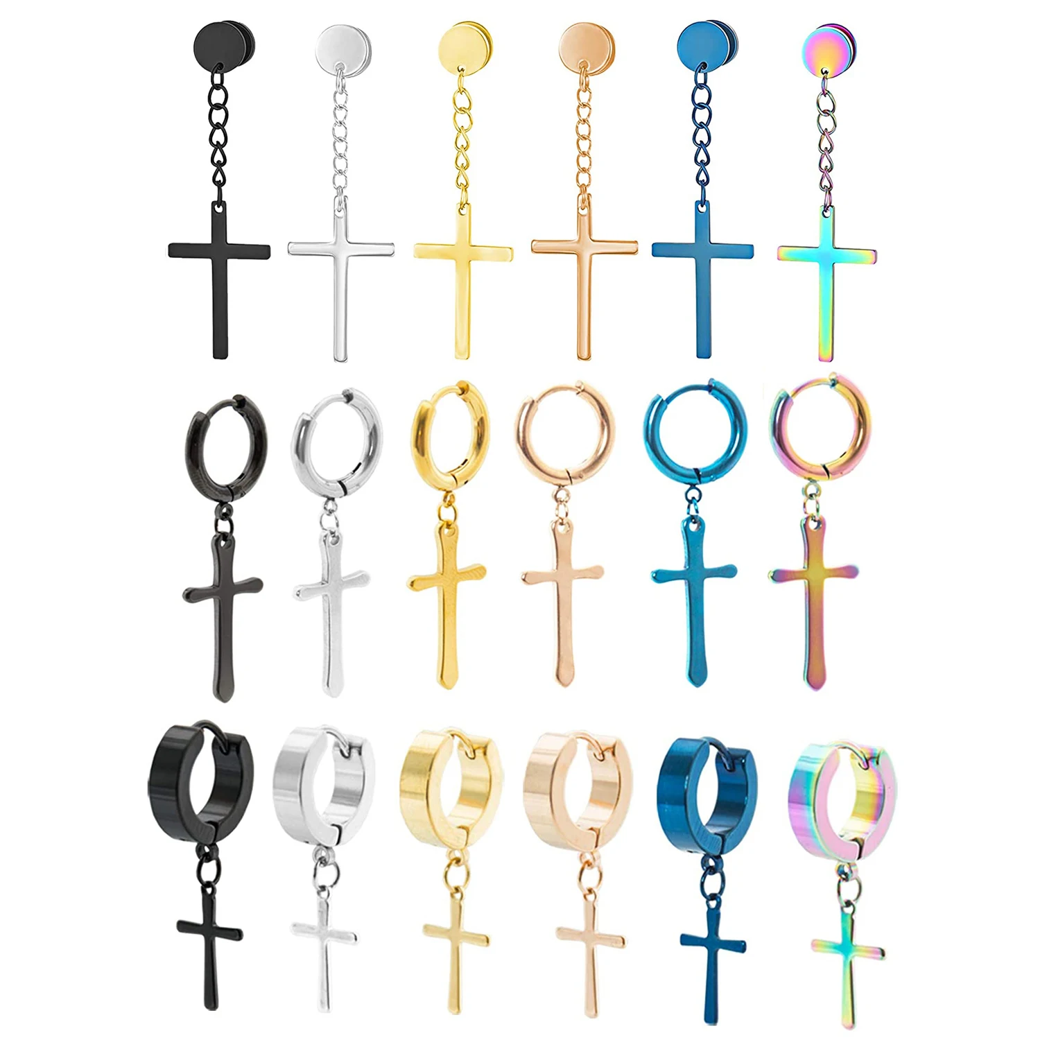 

Серьги-кресты из нержавеющей стали для мужчин и женщин, стильные украшения в стиле панк, хороший подарок друзьям, аксессуары, 6 цветов, 1 пара
