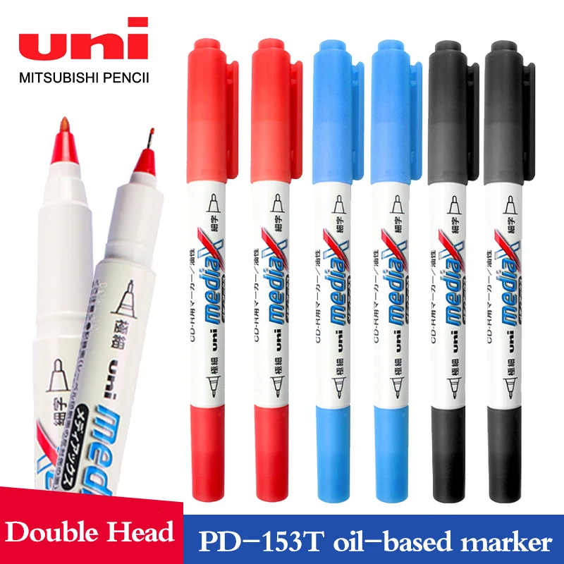 

3 Pcs Uni PD-153T Double Head Oil Based Markers Waterproof Quick-drying Outline Pen for Plastic Metal Ceramic Painting Supplies