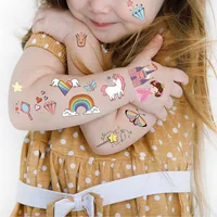 10PCS New Tattoos for Children Transfer Tattoos for Kids Mini Waterproof Tattoos Festival Glitters Face Unicorn Animals Stickers 1