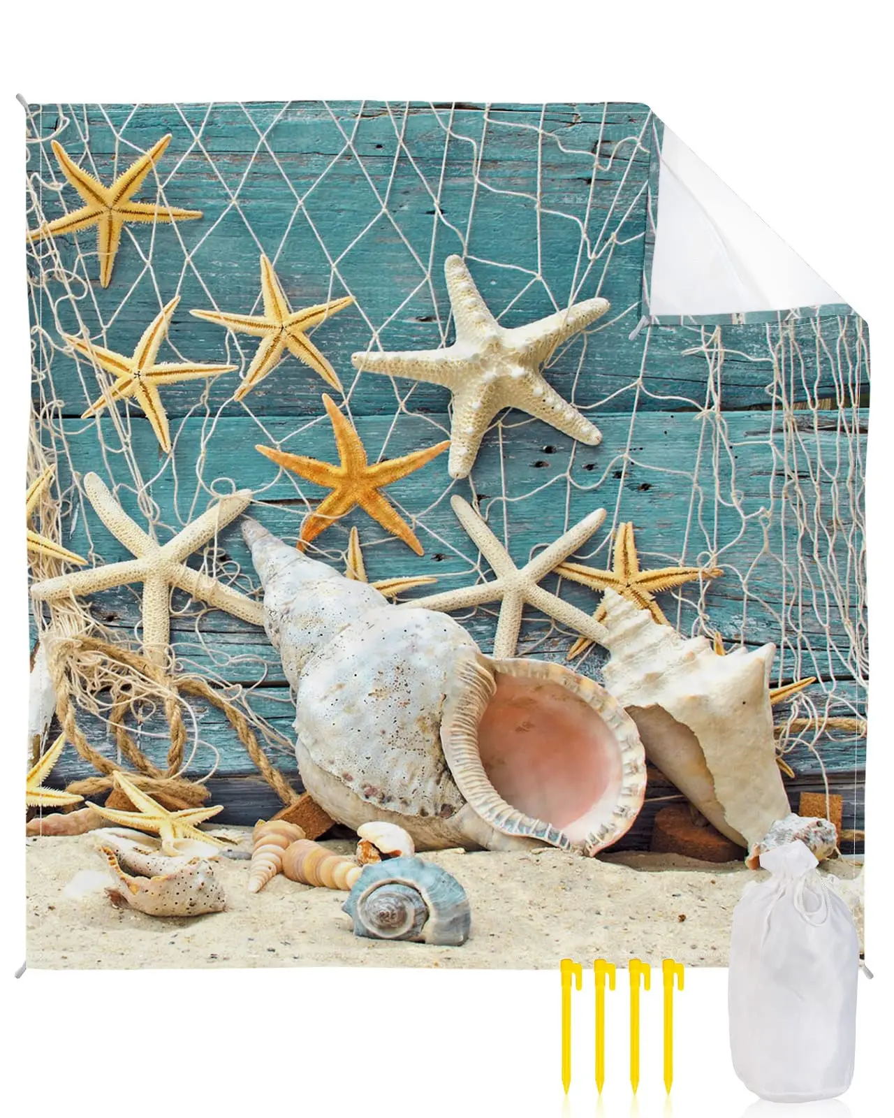 

Beach Blanket,Seashell Conch Starfish Sandproof Waterproof Foldable Beach Blankets for Camping,Grass,Beach with Friends Ocean