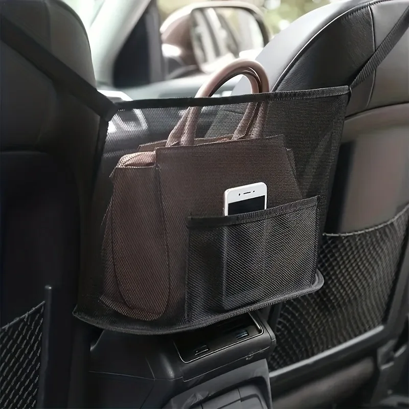 Car Mesh Organizer Seat Back Net Bag Barrier of Backseat Pet Kids Cargo Tissue Purse Holder Driver Storage Netting Pouch