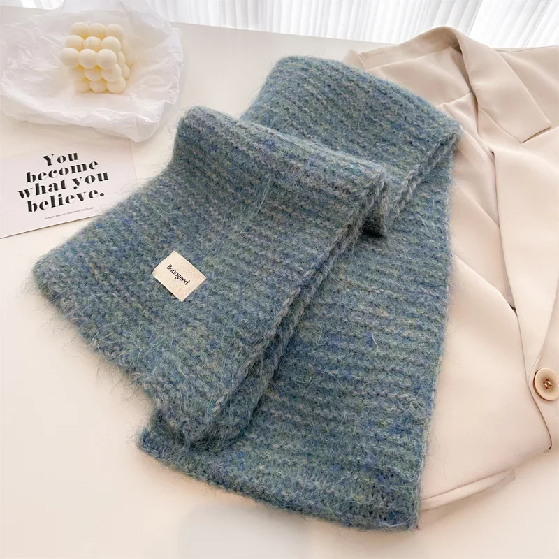 Winter Warm Thickened Solid Wool Scarf Women New Scarves Korean Style Fashion Knitted Versatile Shawl Neck Warmer Bib Scarves