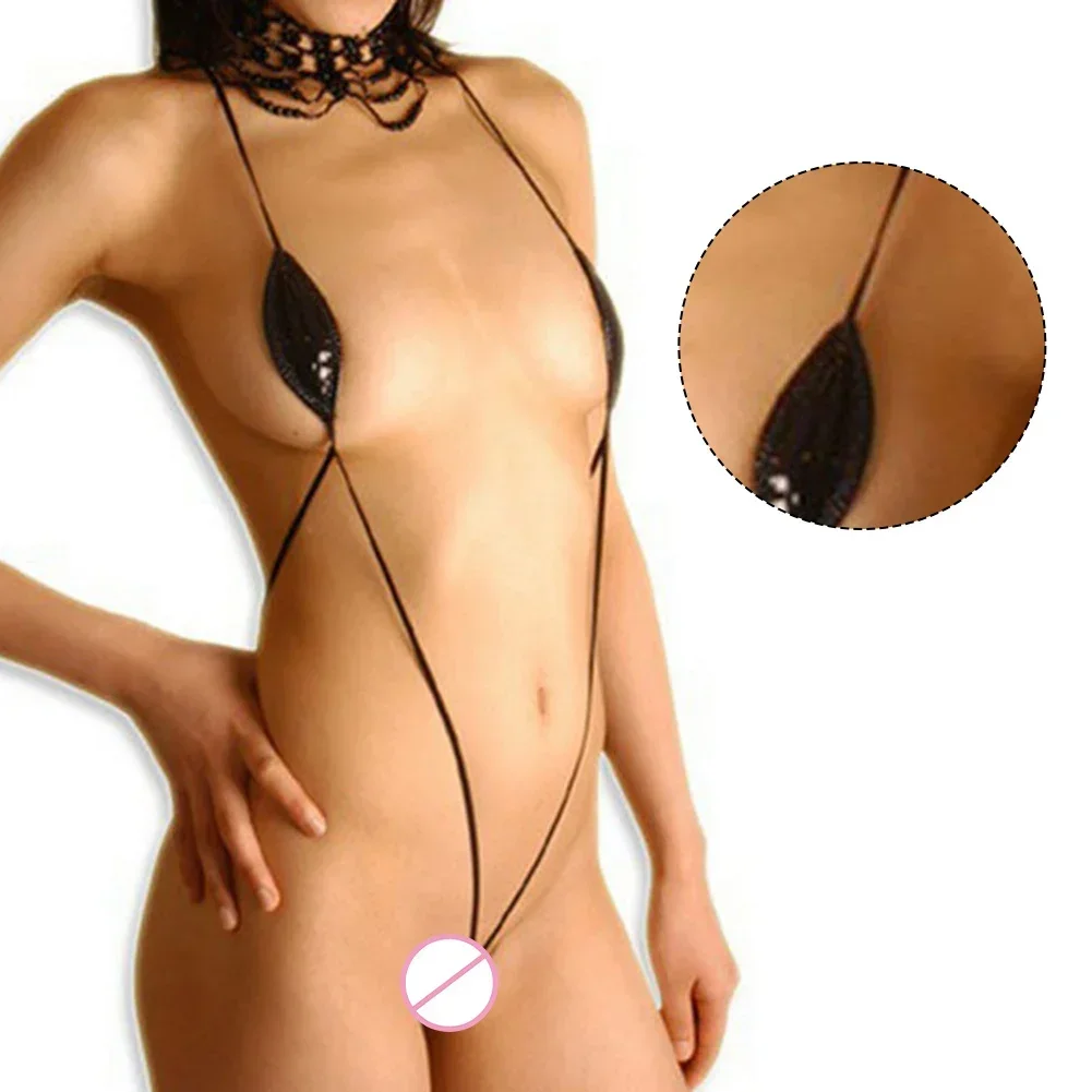 Bikini Set 1 Set Women Sexy Underwear Slight Strech Thong PU Patent Leather Swimsuit