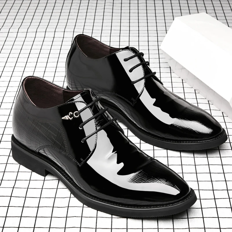 3/6/8 Cm elevator shoes men dress shoes patent leather men heighten formal pointed business oxfords suit mens leather dress shoes