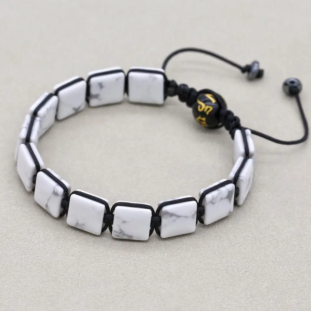 White Turquoise Stone Hematite Buddha Mantra Beads Handmade Braided Bracelets Yoga Healing Lucky Charm Bangles Couples Jewelry bangle bracelet beaded bracelet bead bracelet stone bracelet woven bracelets