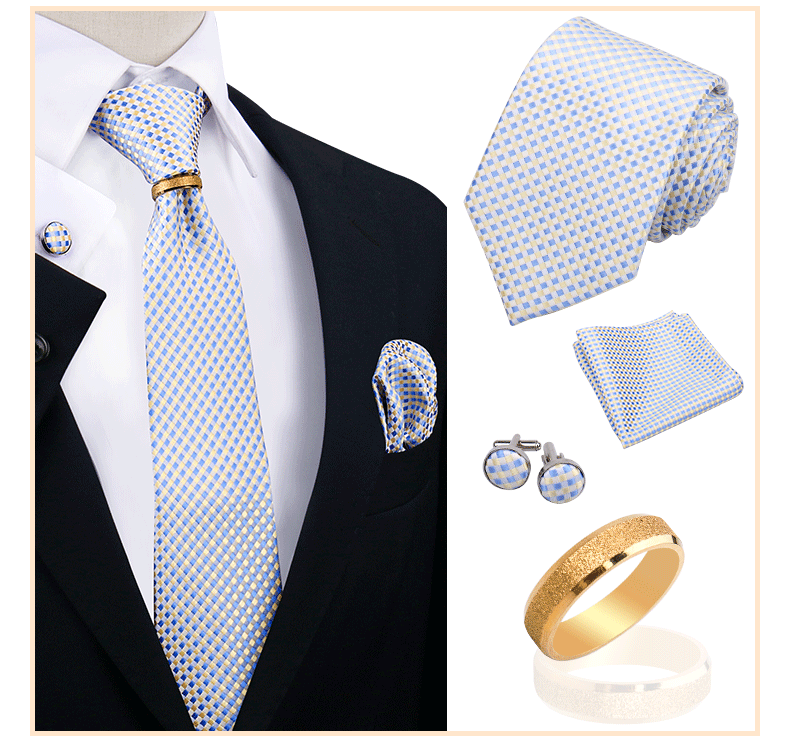 Männer Krawatten mit Ring Brosche Pin Set Marke Designer Paisley Plaid Krawatte Taschentuch Manschettenknöpfe Hochzeit Party Geschenk Männer Zubehör – Detail 6