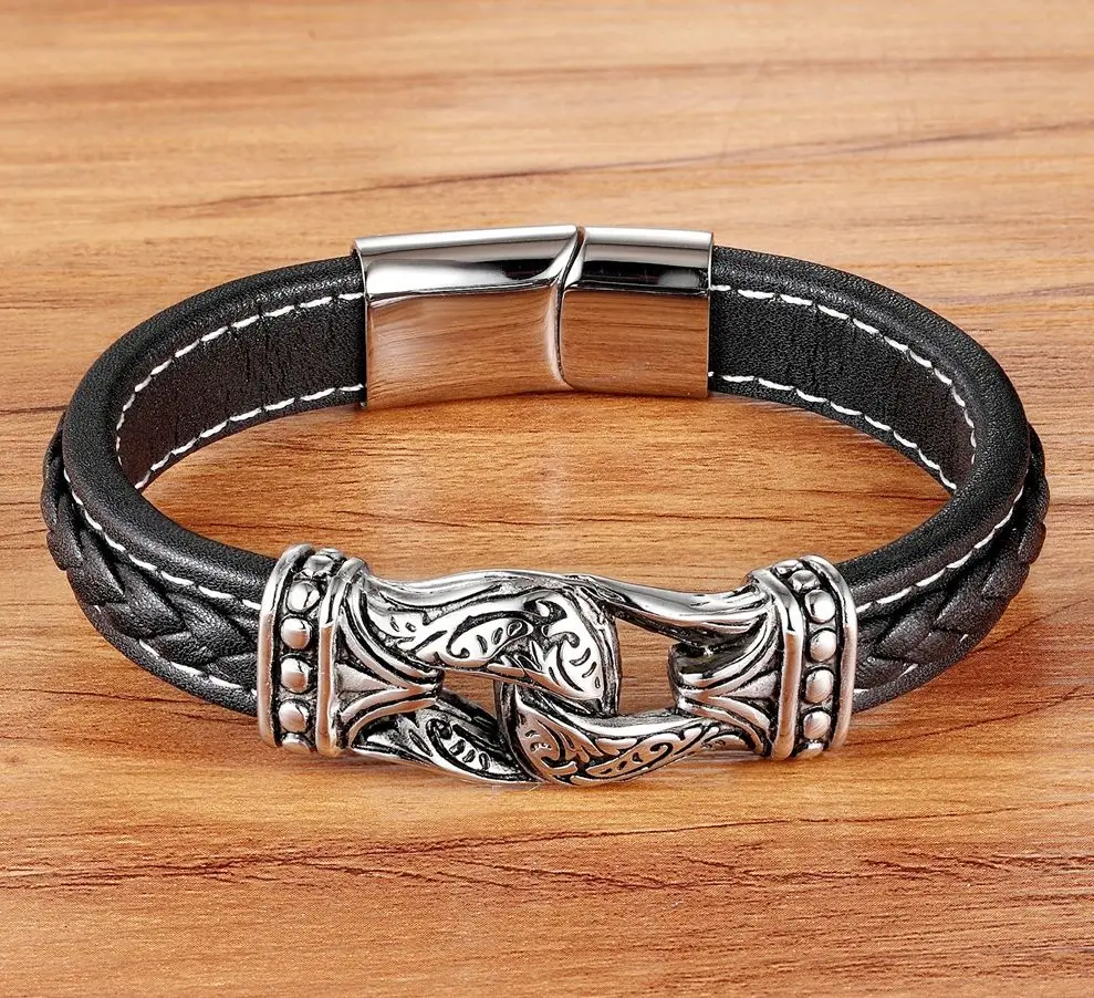 Neo-Gothic Style Magnificent Accessories Genuine Leather Bracelets & Bangles for Men Pulseiras Masculina bracelet jewelry