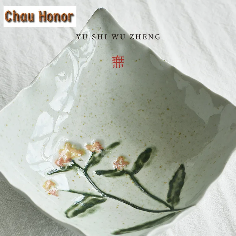 Aesthetic Hand-painted Coarse Pottery Fruit Dishes Japanese Pastry Plate Household Plates for Food Teaware Supplies Ornaments