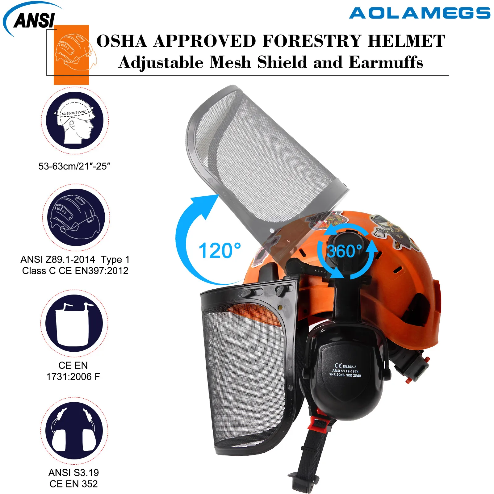 CE Forestry Safety Helmet w/ Mesh Face Shield Earmuffs DIY Stickers ABS ANSI Logging Hard Hat Brushcutter Trimmer Protective Cap safety helmet
