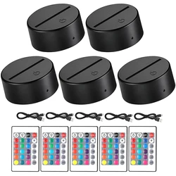 Multi-Color LED Light Base Display Stand with Remote Control - Set of 5/10/15 (5- Remote -Black)
