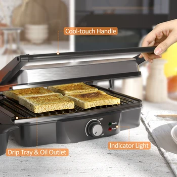 Electric Contact Panini Press Grill Waffle Sandwich Maker Kitchen Barbecue Griddle Smokeless Baking BBQ with Non-Stick Plates 2