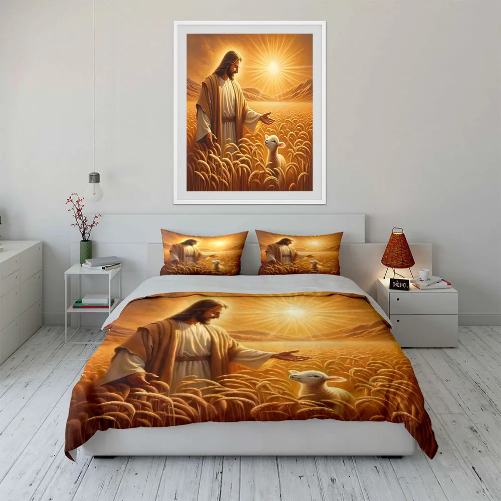 "Golden Harvest Companionship Inspiration Set" Exquisite three-piece bedding set gift for kids and adults 4