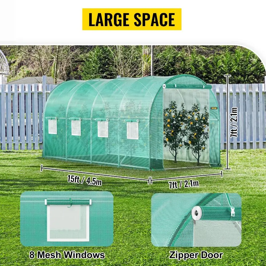 Outdoor Walkin Tunnel Greenhouse Galvanized Frame & Waterproof Cover