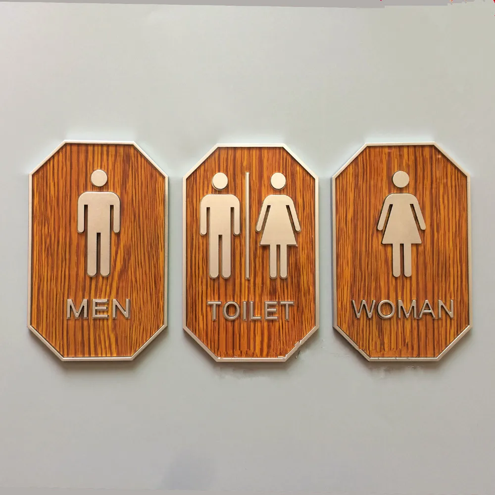 우드 그레인 도어 화장실 사인 레트로 WC 벽 스티커, 간판 번호 주소, 남성 여성 아크릴 문패 릴리프 플레이트 표지판|명판 ...