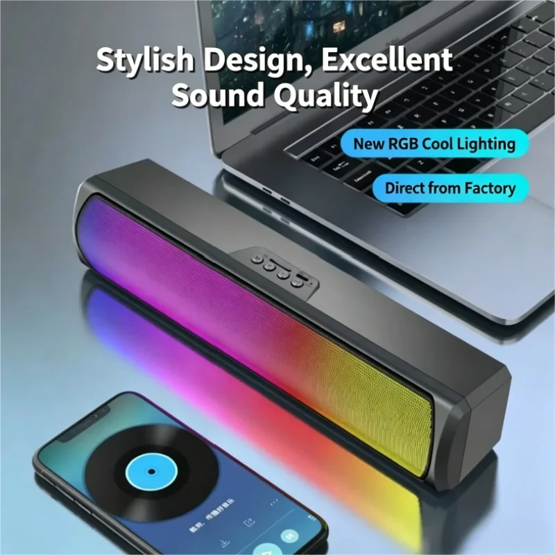Q4 RGB 컬러 라이트 블루투스 스피커 고품질 강력한 베이스 컴퓨터 스피커 게임 및 음악용 롱바 형태 사운드 시스템