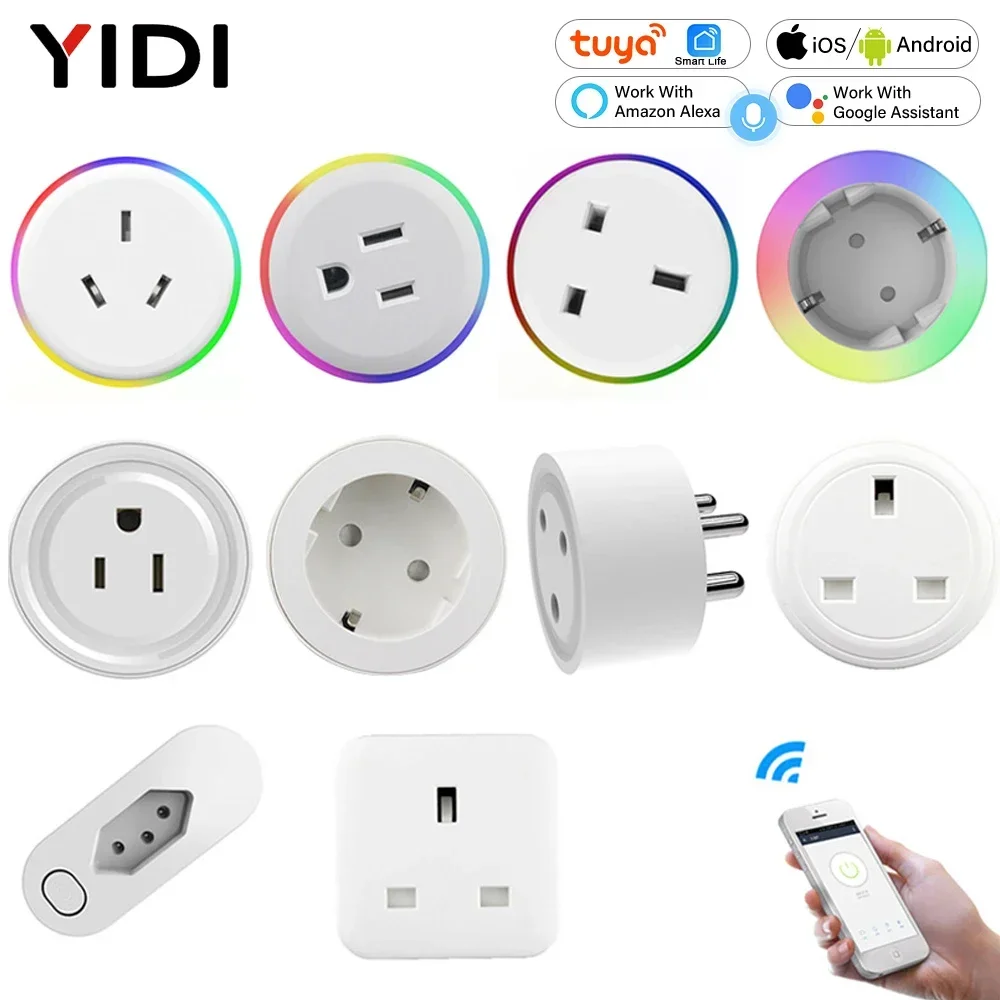 EU US UK DE BR AU ใน WiFi Smart Plug Outlet Smart Life Tuya App รีโมทคอนโทรลไร้สายซ็อกเก็ต Alexa Google Home ไม่มี Hub 1