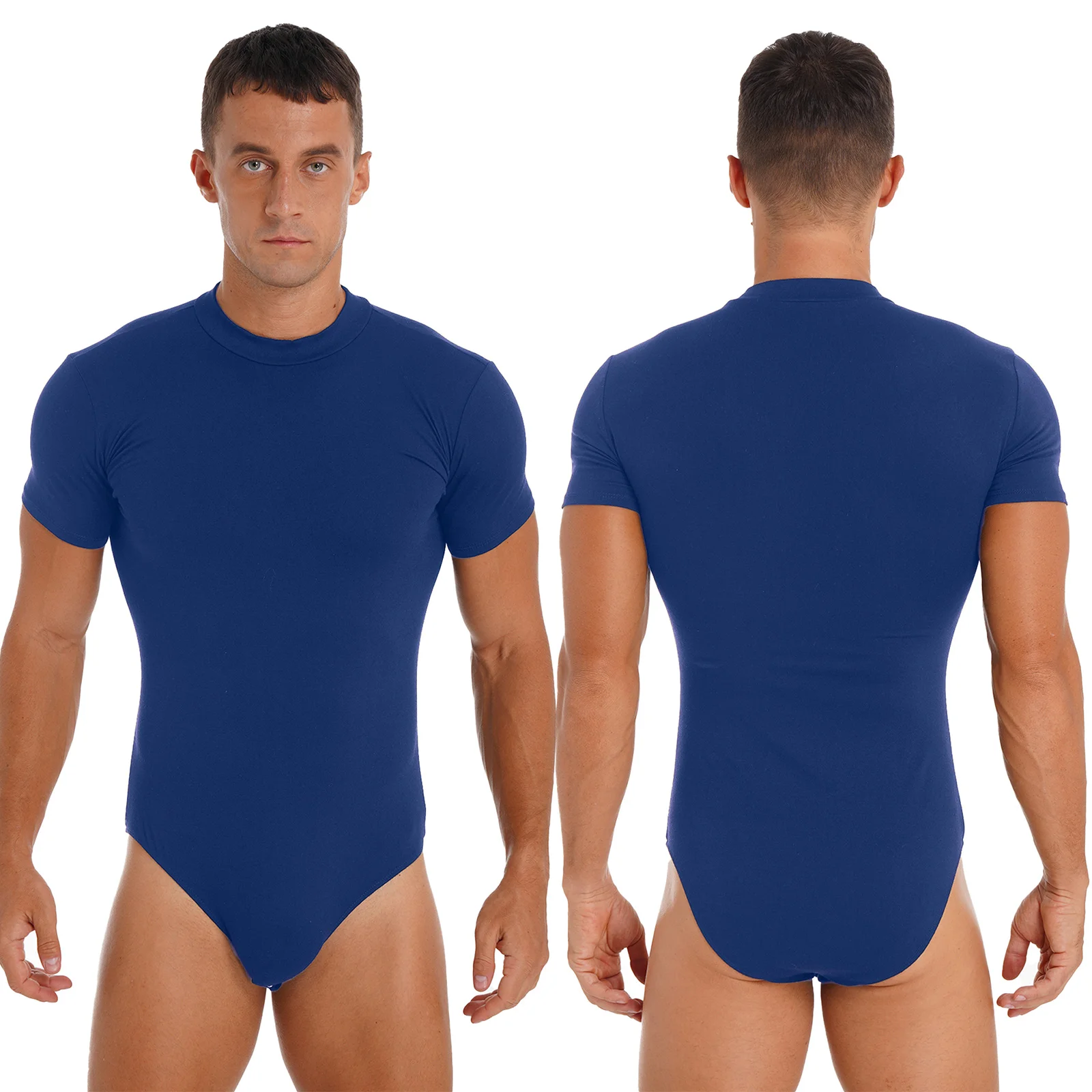 thumbnail image 1 of Camiseta interior de leotardo de manga corta para hombre, peleles, pijama, mono ajustado, camisa, cuello redondo, botón de presión en la entrepierna, mono informal, 1 of 5