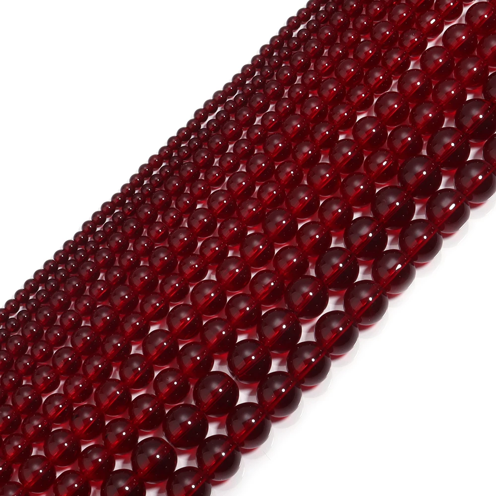 Pomegranate Red Glass Round Spacer Beads String 5