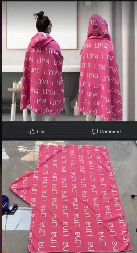 Description Picture 3 of itemCustom Photo Logo Printed Hooded Towel Microfiber Children's Name Personalized Quick Dry Bathrobe Surf Cloak Cape Adult Kids