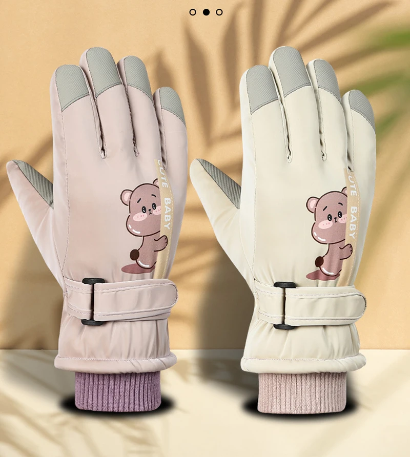 Winter Child Gloves for Girls Boys Waterproof Skiing Kids Gloves Bear Thicken Telefingers Children Winter for Sports