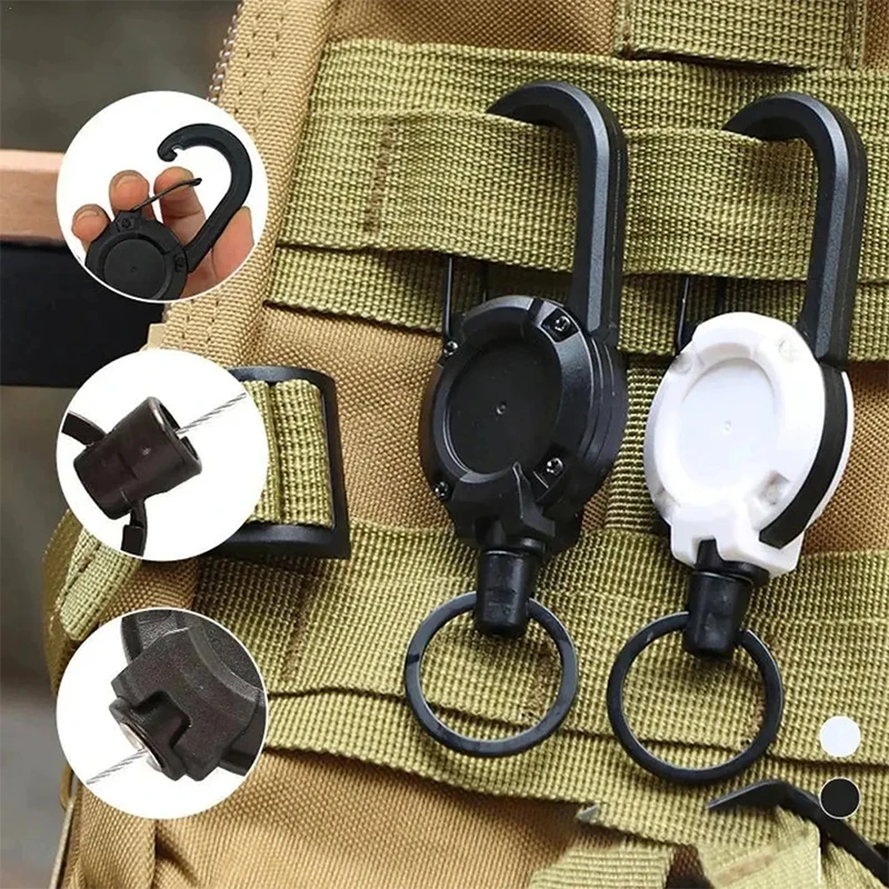 Retractable Wire Rope Buckle Anti-Theft Telescopic Hook Heavy Duty Retractable Pull Badges with Steel Cable Key Ring