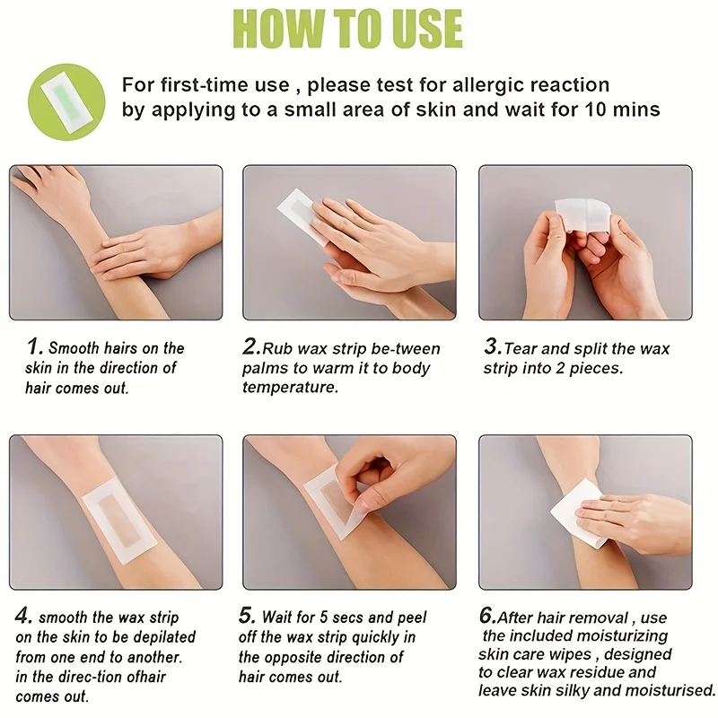 Facial Wax Strips Facial Hair Removal Quick and Painless Hair Removal Kit for All Skin Types 10 Pieces