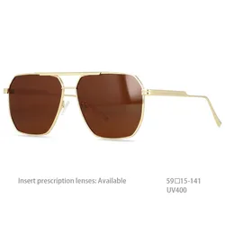 Vintage Aviator Polarized Square Metal Frame Sunglasses - Stylish Retro UV400 Shades (54444)