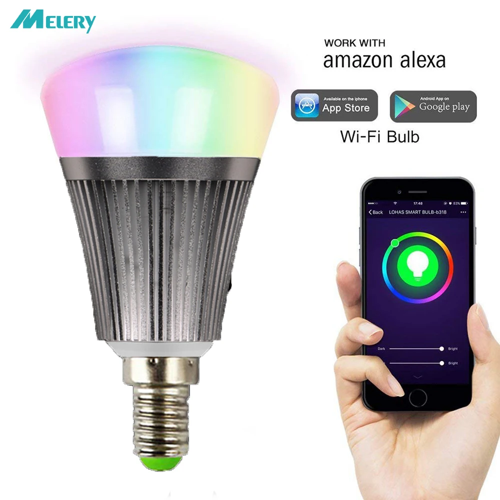 SmartWiFiLEDLightsBulb7WE14LedLampAppTimerDimmableRGBWarm