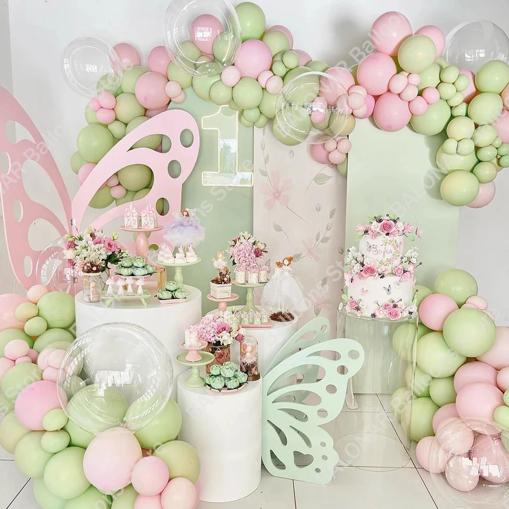 

105pcs Double layer Green Pink Butterfly Balloons Garland Arch Kit Girls Birthday Party Decor Baby Shower Wedding Party Supplies