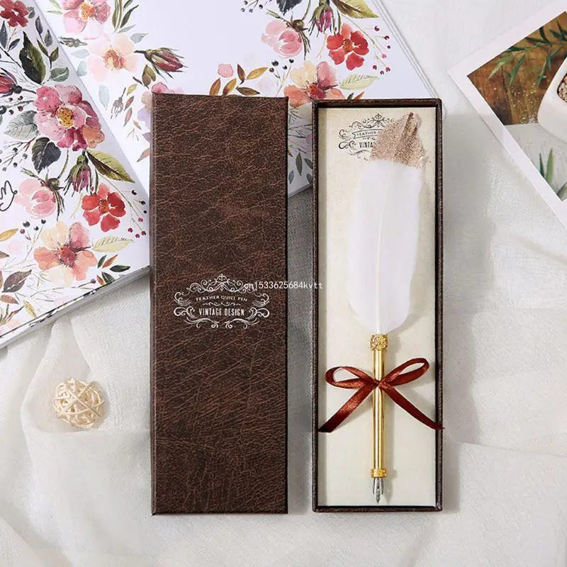 

Vintage Quill Dip White Feather Pen Fountain Pens Writing Supplies Dropship