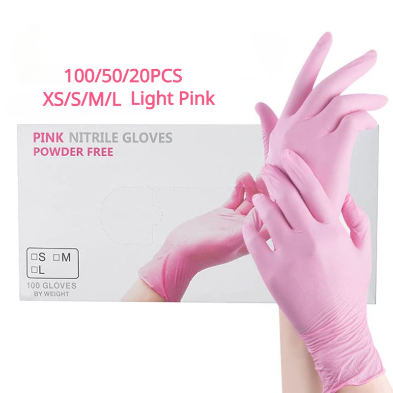 Light Pink Disposable Nitrile Gloves Waterproof Anti-static Durable Kitchen Cooking Tools 100/50/20PCS Disposable Gloves Nitrile Gloves Antistatic Gloves