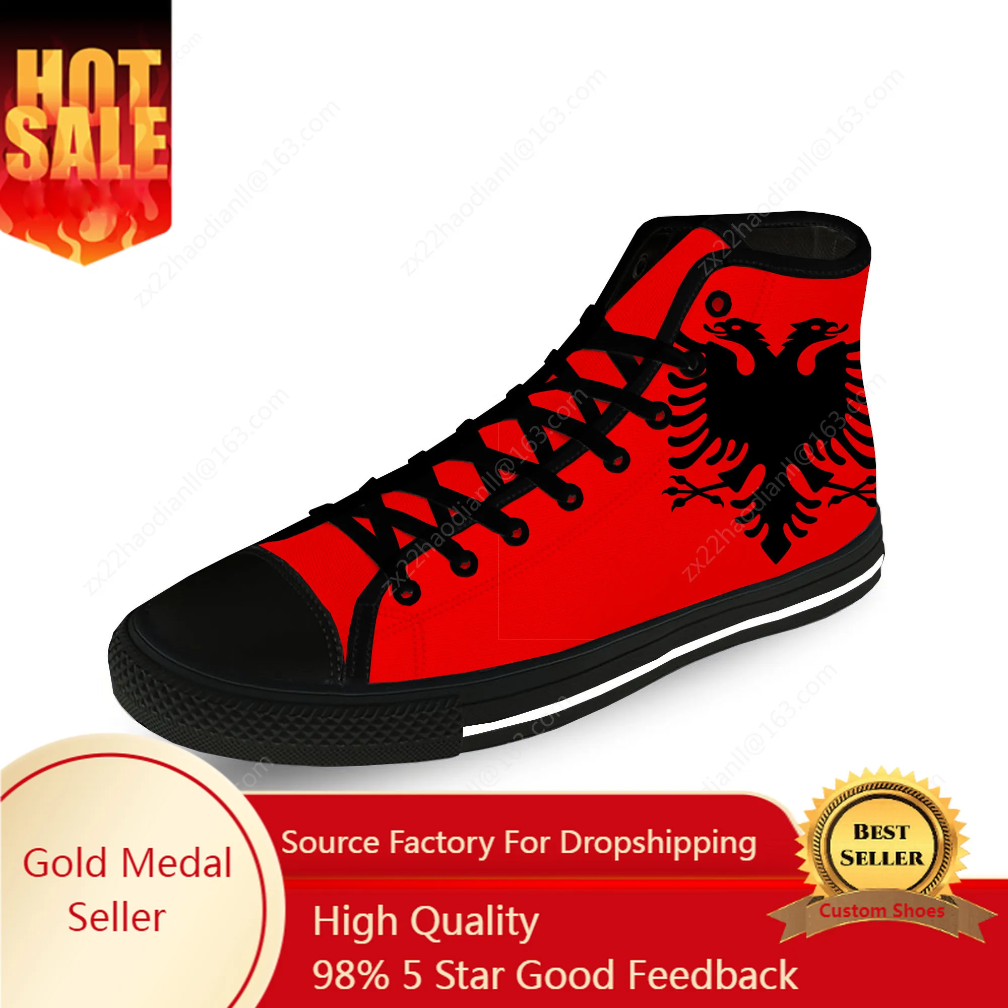 Albania Flag Eagle High Top Sneakers Mens Womens Teenager Casual Shoes Canvas Running Shoes 3D Print Breathable Lightweight shoe