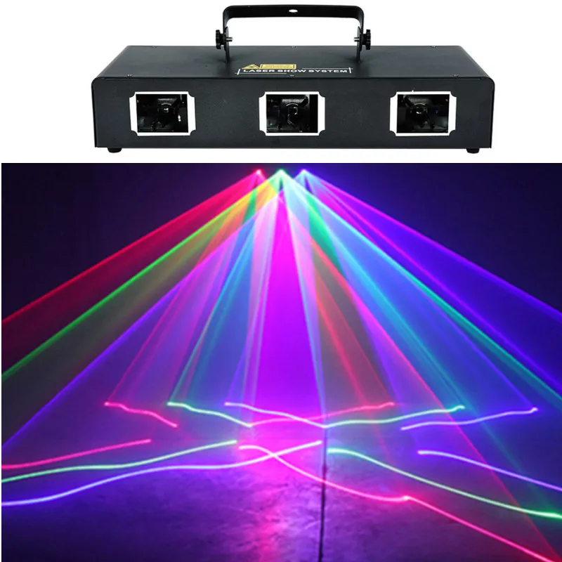 

Popular 3 Lens Led Stage Light Dmx Rgb Animation Dj Disco Laser Professional Audio Beam Party Effects for Club Christmas Lamp