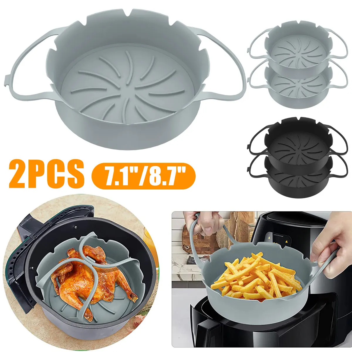 Jokapy 2Pcs Air Fryer Silicone Pot 7.5 inch Silicone Air Fryer Liner Air  Fryer Basket No-Stick Air Fryer Pan for Air Fryer Oven Microwave