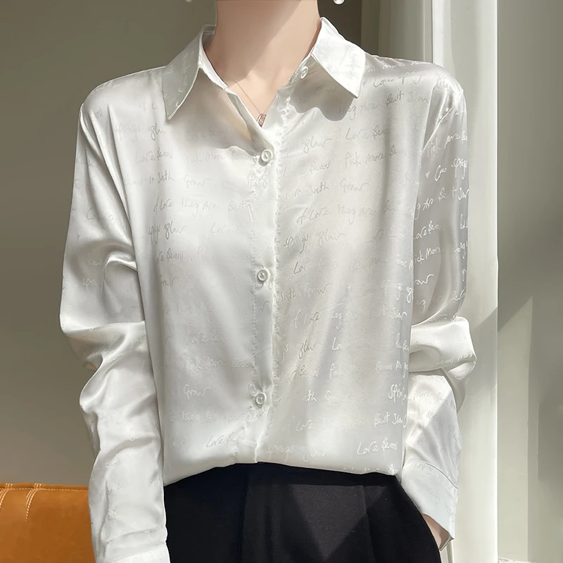 

Satin Long-Sleeved Shirt Design Sense Spring New Women's Fashion Casual Acetic Acid High-End Fashion Top