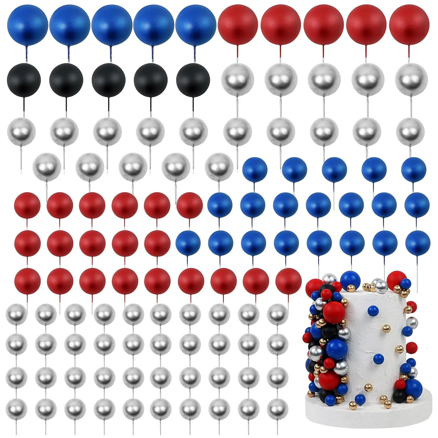 97PCS Ball Cake Toppers Cake Decorations Foam Ball Cupcake Picks DIY Cake Insert Toppers for Birthday Party Wedding Baby Shower